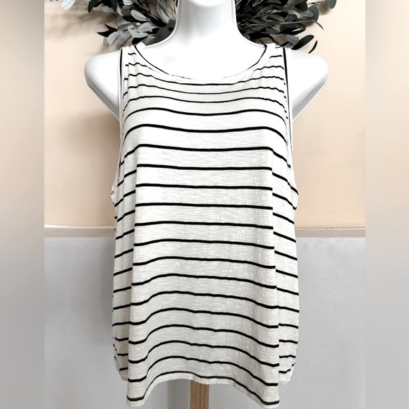 Green Envelope White/Black Striped Tank Sleeveless Tee XL - Picture 2 of 6